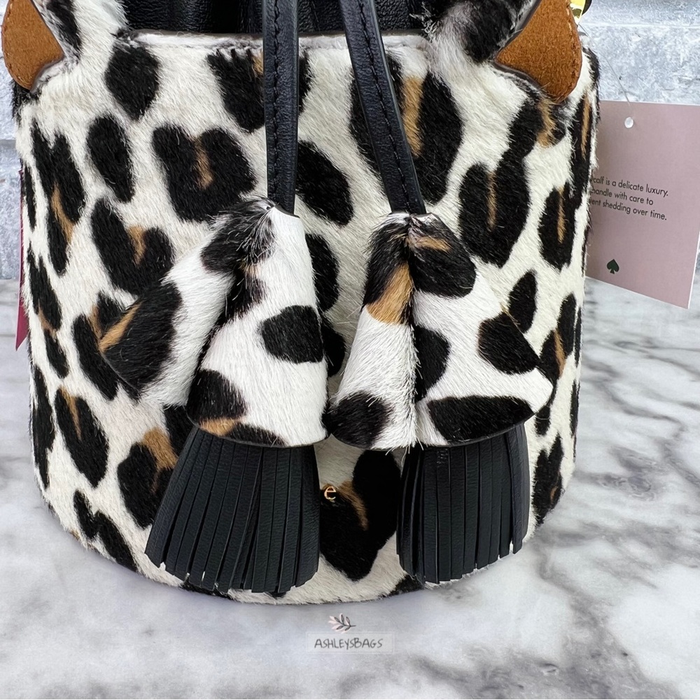 Kate Spade Buttercup Leopard Haircalf Small Bucket Bag Crossbody - Picture 5 of 16
